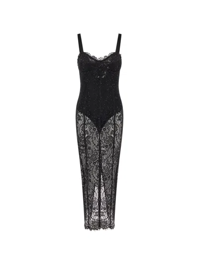 Twenty Four Haitch Sequin-embellished Lace Dress In Black