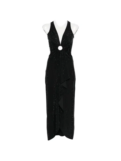 Twenty Four Haitch Sequin-embellished Ring-detail Midi Dress In Black