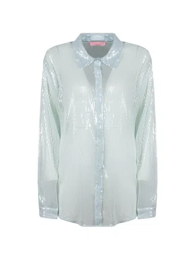 Twenty Four Haitch Sequin-embellished Satin-trim Shirt In Blue