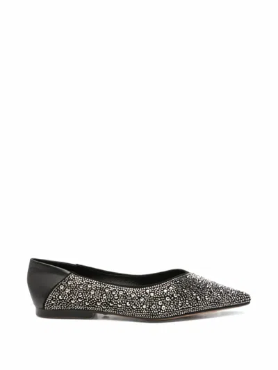 Twenty Four Haitch Stud-embellished Pointed-toe Ballet Flats In Black