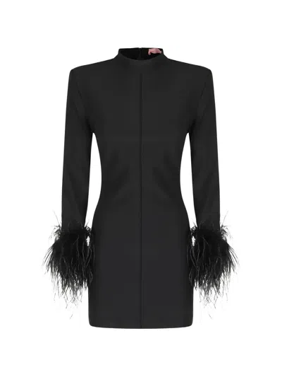 Twenty Four Haitch Teide Feather-trim Mini Dress In Black