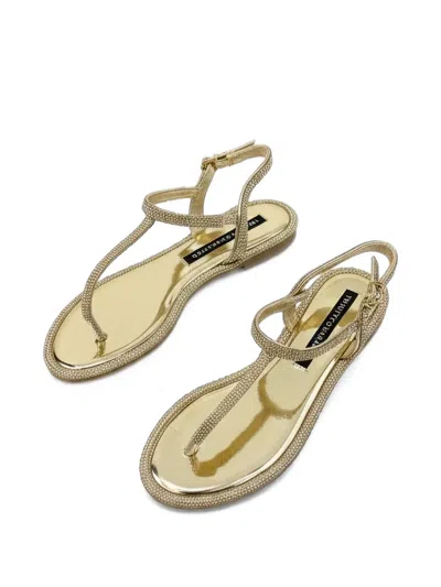 Twenty Four Haitch Torimbia Crystal-embellished Flat Sandals In Gold