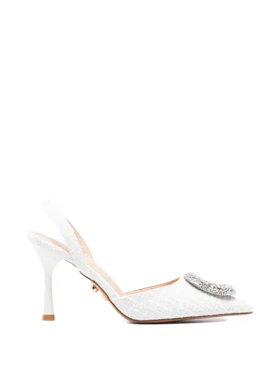 Twenty Four Haitch Tortuga Embellished Slingback Pumps In White