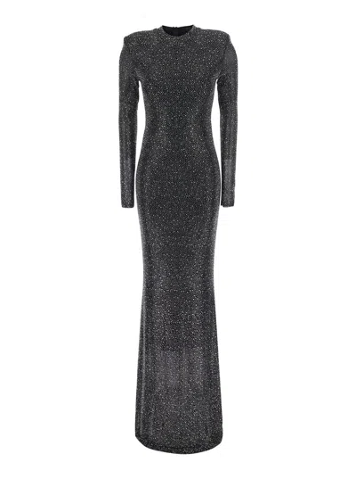 Twenty Four Haitch Twenty Fourhaitch Kaira Long Dress With Collar And Tulle Long Sleeves In Black