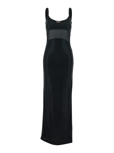 Twenty Four Haitch Twenty Fourhaitch Long Rhinestone Tech Fabric Dress With Thin Straps And Straight Hem In Black