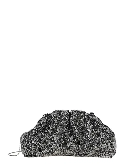 Twenty Four Haitch Twenty Fourhaitch Mirach Velvet Soft Clutch With Rhinestone Embellishment & Removable Strap In Black