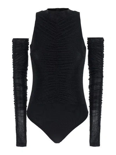 Twenty Four Haitch Twenty Fourhaitch Trava V-neck Tech Fabric Long Sleeve Bodysuit In Multi