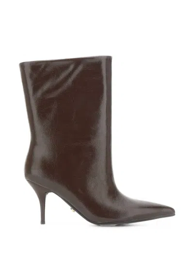 Twenty Four Haitch Unuk Crinkled-patent Pointed-toe Ankle Boots In Burgundy