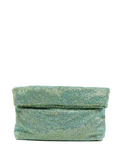 Twenty Four Haitch Varadero Crystal-embellished Clutch Bag In Green