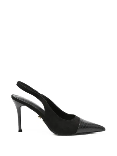 Twenty Four Haitch Varne Croc-effect Pointed-toe Pumps In Black