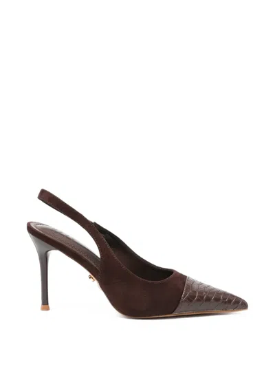 Twenty Four Haitch Varne Croc-effect Slingback Pumps In Brown