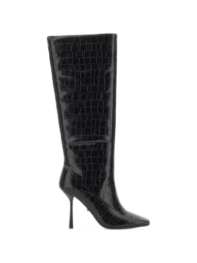 Twenty Four Haitch Veoma Crocodile-effect Square-toe Boots In Black