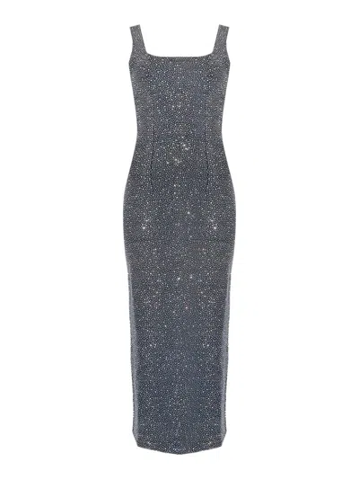Twenty Four Haitch Samoa Dress In Denim With Rhinestones In Gray