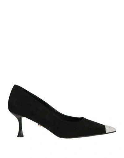 Twenty Four Haitch Woman Pumps Black Size 11 Textile Fibers In Multi