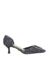 Twenty Four Haitch Woman Pumps Charcoal Size 7 Textile Fibers In Blue
