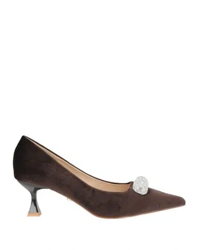Twenty Four Haitch Woman Pumps Dark Brown Size 9 Textile Fibers, Synthetic Material