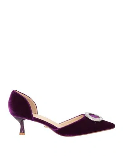 Twenty Four Haitch Woman Pumps Purple Size 10 Textile Fibers