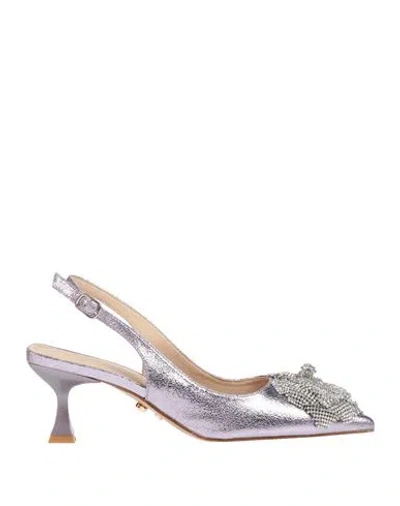 Twenty Four Haitch Woman Pumps Purple Size 8 Synthetisches Material In Silver