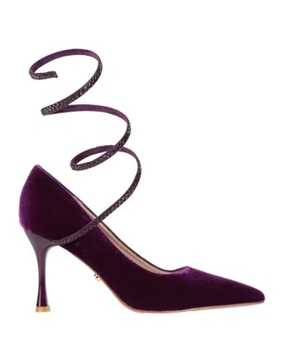 Twenty Four Haitch Woman Pumps Purple Size 8 Textile Fibers