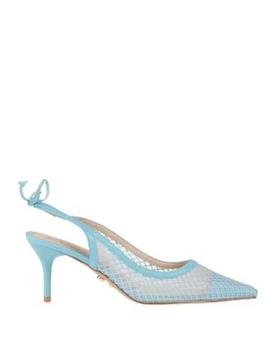 Twenty Four Haitch Woman Pumps Sky Blue Size 11 Textile Fibers, Synthetisches Material