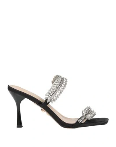 Twenty Four Haitch Woman Sandals Black Size 8 Textile Fibers, Synthetic Material