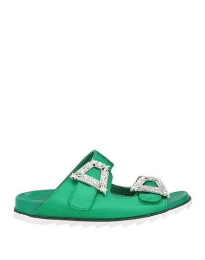 Twenty Four Haitch Woman Sandals Emerald Green Size 8 Textile Fibers In Multi