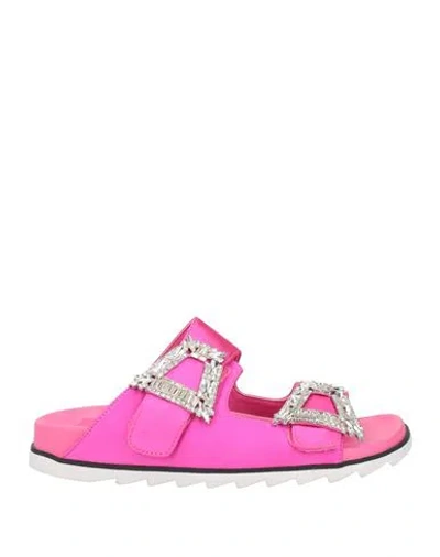 Twenty Four Haitch Woman Sandals Fuchsia Size 8 Textile Fibers In Purple