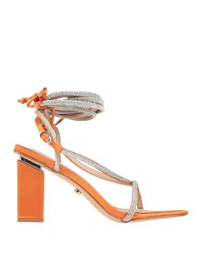 Twenty Four Haitch Woman Sandals Orange Size 11 Textile Fibers