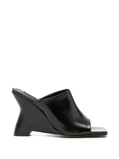 Twenty Four Haitch Zanzibar Wedge-heel Square-toe Sandals In Black