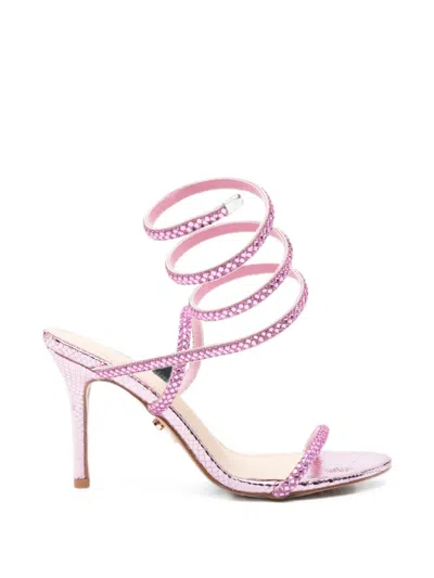 Twenty Four Haitch Zeja Crystal-embellished Snakeskin-effect Sandals In Pink