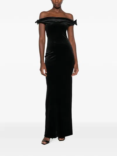 Twenty Four Haitch Zoran Off-shoulder Bow-detail Maxi Dress In Black