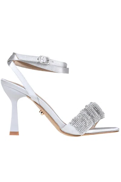 Twenty Fourhaitch Embellished Satin Sandals In White