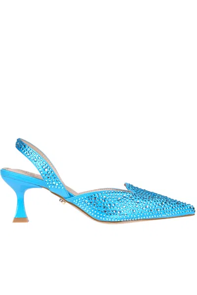 Twenty Fourhaitch Embellished Satin Slingback Pumps In Blue