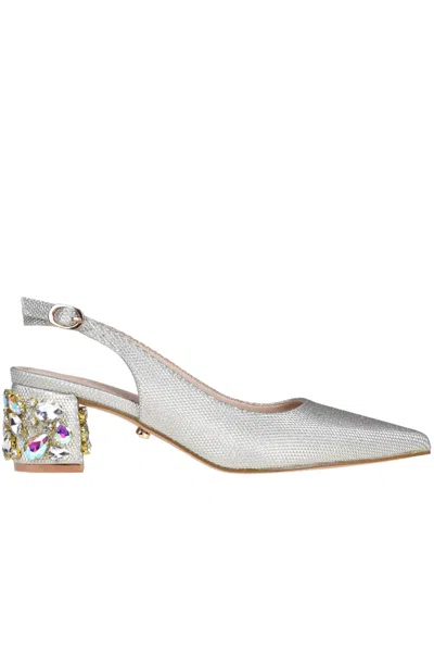 Twenty Fourhaitch Glittered Slingback Pumps In Metallic