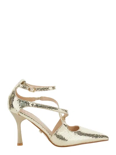 Twenty Fourhaitch Golden Pointed Toe Pumps