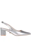 Twenty Four Haitch Jewel Heel Slingback Pumps In Silver