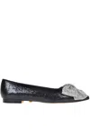 Twenty Four Haitch Maxi Jewel Buckle Ballerinas In Black