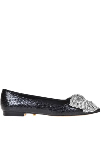Twenty Fourhaitch Maxi Jewel Buckle Ballerinas In Black