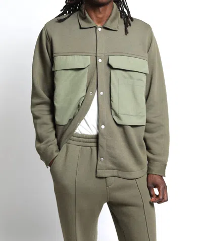 Twenty Montreal Sunnyside Brushed Terry Shacket In Army In Green