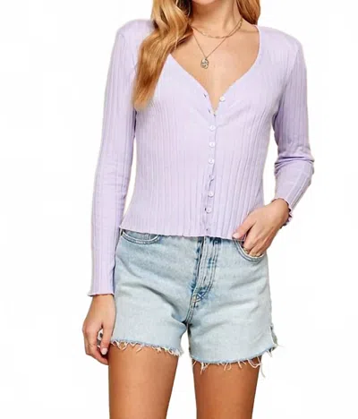 Twenty Ten Long Sleeve Ribbed Cardigan In Lavender In Blue