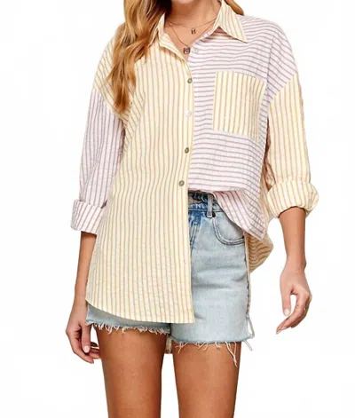 Twenty Ten Long Sleeve Striped Button Down Shirt In Yellow/red In Multi