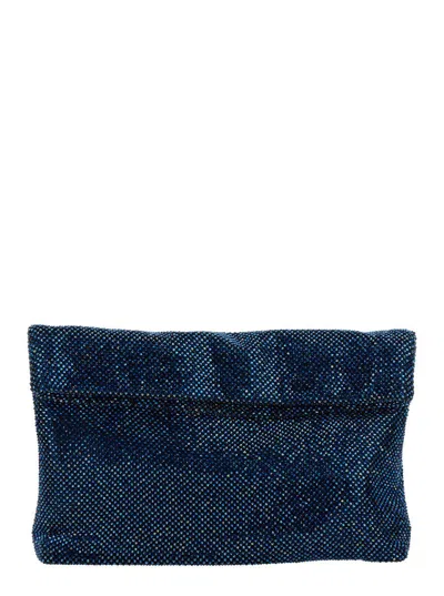 Twentyfourhaitch Black Rhinestoned Clutch In Tech Fabric Woman