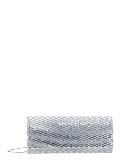 Twentyfourhaitch 'french 75' Silver Rhinestoned Clutch With Chain-link Shoulder Strap In Tech Fabric Woman In Gray