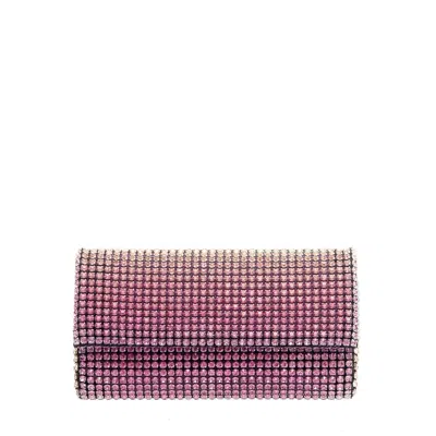 Twentyfourhaitch Gradient Pink Leather Clutch With Rhinestone Accents In Multi