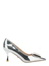 Twentyfourhaitch Metallic Pumps With Metallic Square Buckle And Stiletto Heel In Mirrored Fabric Woman In Grey