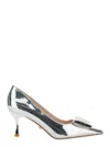 Twentyfourhaitch Metallic Pumps With Metallic Square Buckle And Stiletto Heel In Mirrored Fabric Woman