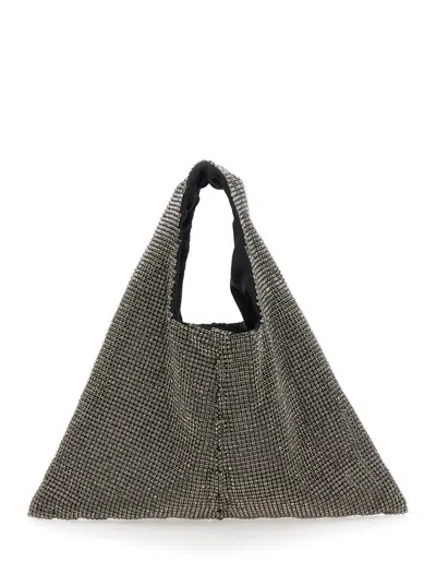 Twentyfourhaitch 'parks' Metallic Colored Handbag With Open Top And All-over Applied Rhinestones In Grey