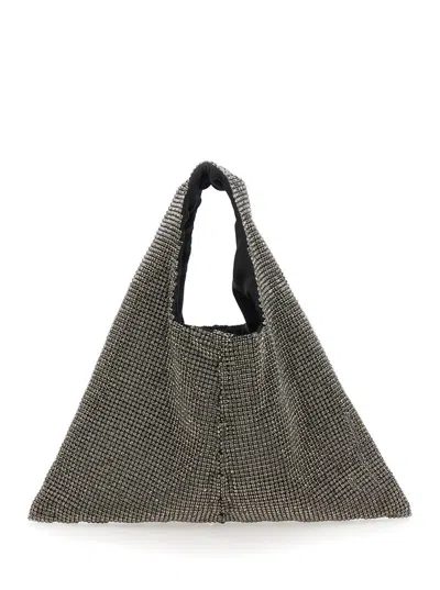 Twentyfourhaitch 'parks' Metallic Colored Handbag With Open Top And All-over Applied Rhinestones In Tech Fabric Woman