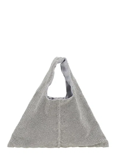 Twentyfourhaitch 'parks' Silver Colored Handbag With Open Top And All-over Applied Rhinestones In Grey