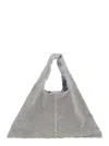 Twentyfourhaitch 'parks' Silver Colored Handbag With Open Top And All-over Applied Rhinestones In Tech Fabric Woman In Grey
